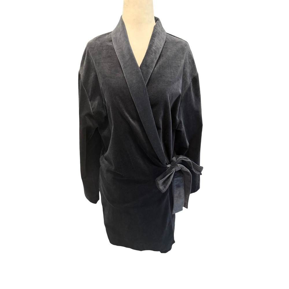 AG Adriano Goldschmied Blue Grey Velvet Wrap Dress Robe Long Sleeve S